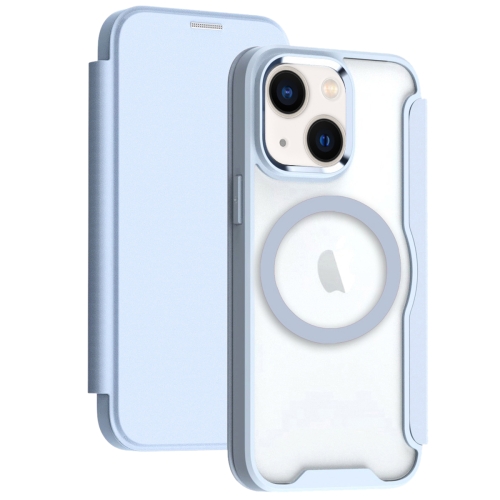 

For iPhone 14 Plus MagSafe RFID Blocking Adsorption Flip Leather Phone Case(Blue)