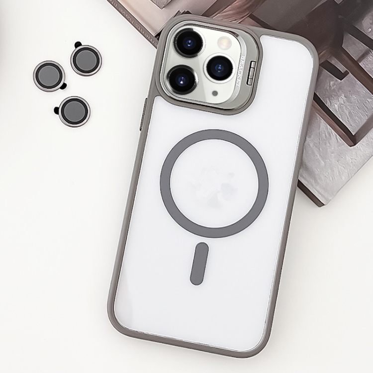 For iPhone 11 Pro Max MagSafe Acrylic Hybrid TPU Holder Phone Case with Lens film(Grey)
For iPhone 11 Pro Max MagSafe Acrylic Hybrid TPU Holder Phone Case with Lens film(Grey)
