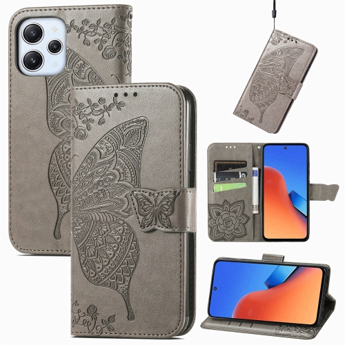 

For Xiaomi Redmi 12 5G Butterfly Love Flower Embossed Leather Phone Case(Gray)
