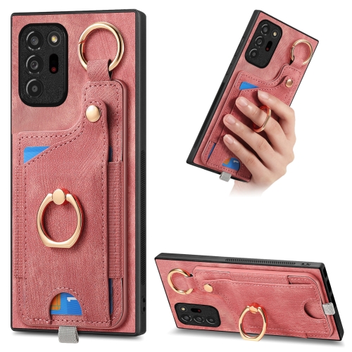 

For Samsung Galaxy Note20 Ultra Retro Skin-feel Ring Card Bag Phone Case with Hang Loop(Pink)