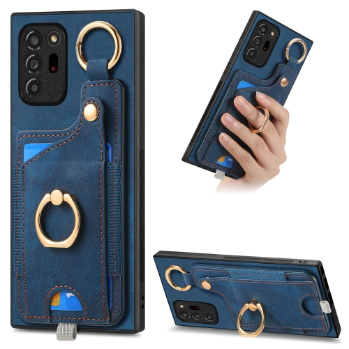 

For Samsung Galaxy Note20 Ultra Retro Skin-feel Ring Card Bag Phone Case with Hang Loop(Blue)