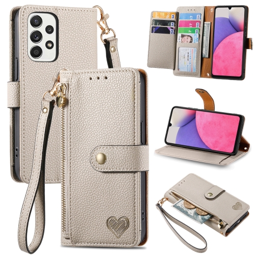 

For Samsung Galaxy A33 5G Love Zipper Lanyard Leather Phone Case(Gray)