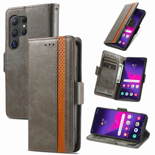 

For Samsung Galaxy S24 Ultra 5G CaseNeo Splicing Dual Magnetic Buckle Leather Phone Case(Gray)