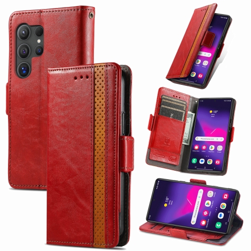 

For Samsung Galaxy S24 Ultra 5G CaseNeo Splicing Dual Magnetic Buckle Leather Phone Case(Red)