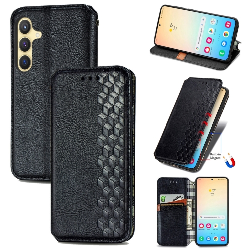 

For Samsung Galaxy S24+ 5G Cubic Grid Pressed Magnetic Leather Phone Case(Black)