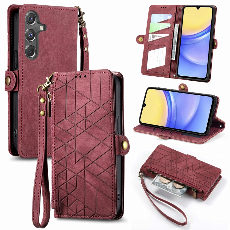 For Samsung Galaxy A15 Geometric Zipper Wallet Side Buckle Leather Phone Case(Red)
For Samsung Galaxy A15 Geometric Zipper Wallet Side Buckle Leather Phone Case(Red)