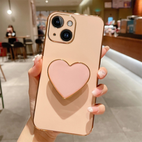 

For iPhone 13 Electroplating Love Heart Holder TPU Phone Case(Pink)