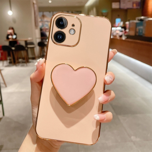 

For iPhone 12 Electroplating Love Heart Holder TPU Phone Case(Pink)