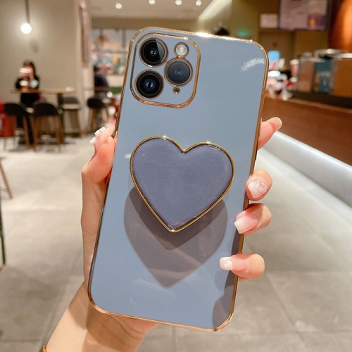 

For iPhone 11 Pro Max Electroplating Love Heart Holder TPU Phone Case(Blue)