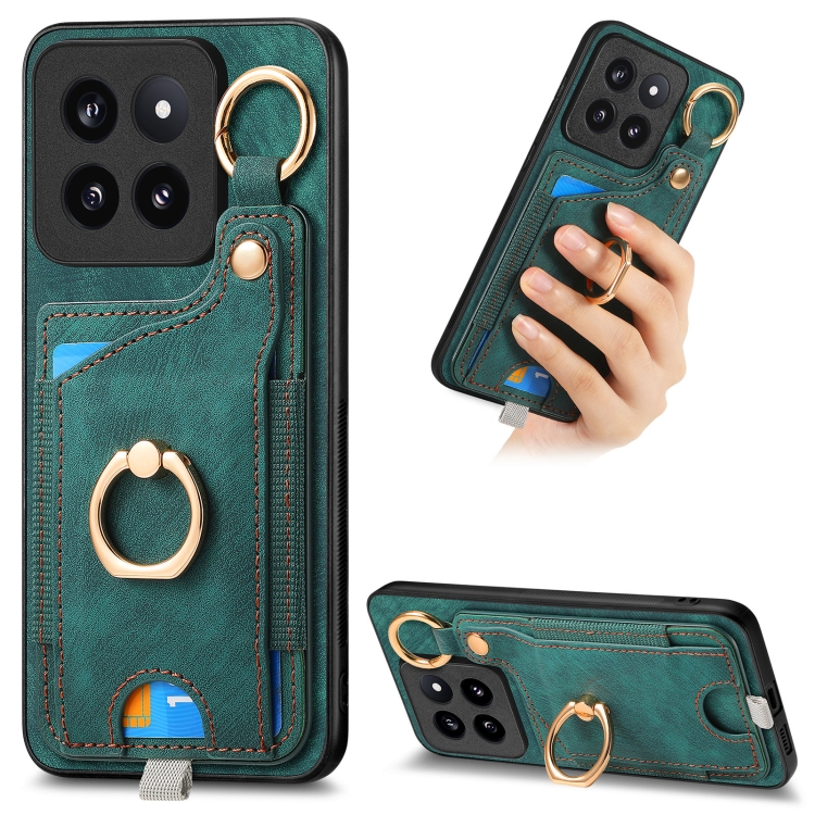 For Xiaomi 14 Pro Retro Skin-feel Ring Card Bag Phone Case with Hang Loop(Green)
For Xiaomi 14 Pro Retro Skin-feel Ring Card Bag Phone Case with Hang Loop(Green)