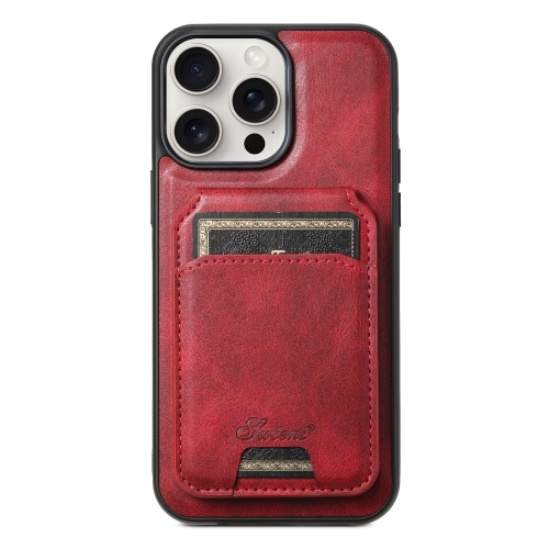 

For iPhone 15 Pro Suteni H15 MagSafe Oil Eax Leather Detachable Wallet Back Phone Case(Red)