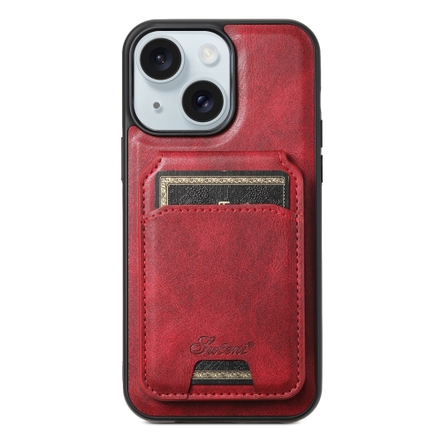 

For iPhone 15 Plus Suteni H15 MagSafe Oil Eax Leather Detachable Wallet Back Phone Case(Red)