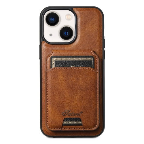 

For iPhone 14 Suteni H15 MagSafe Oil Eax Leather Detachable Wallet Back Phone Case(Brown)