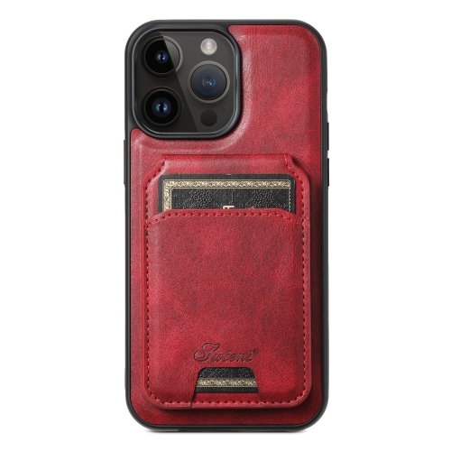 

For iPhone 14 Pro Suteni H15 MagSafe Oil Eax Leather Detachable Wallet Back Phone Case(Red)