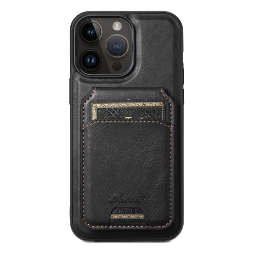

For iPhone 12 Pro Max Suteni H15 MagSafe Oil Eax Leather Detachable Wallet Back Phone Case(Black)