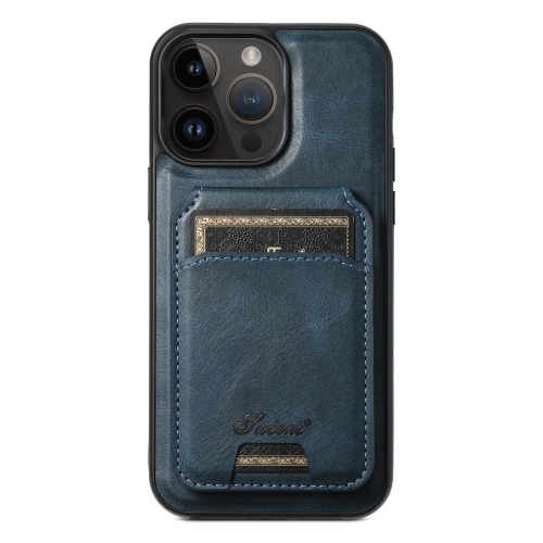 

For iPhone 12 Pro Suteni H15 MagSafe Oil Eax Leather Detachable Wallet Back Phone Case(Blue)