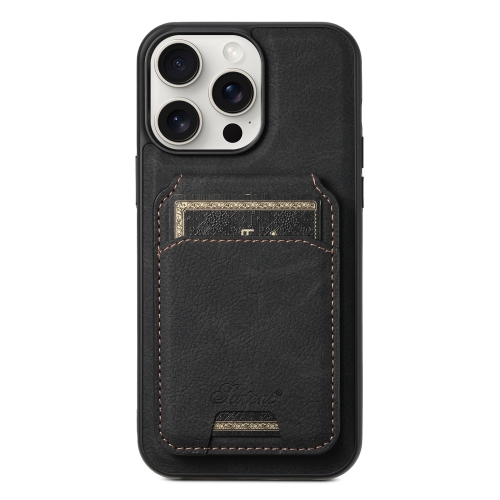 

For iPhone 15 Pro Max Suteni H16 Litchi Texture Leather Detachable Wallet Back Phone Case(Black)