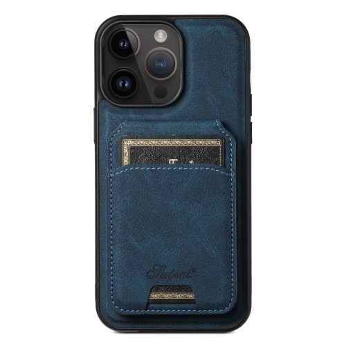 

For iPhone 14 Pro Max Suteni H16 Litchi Texture Leather Detachable Wallet Back Phone Case(Blue)
