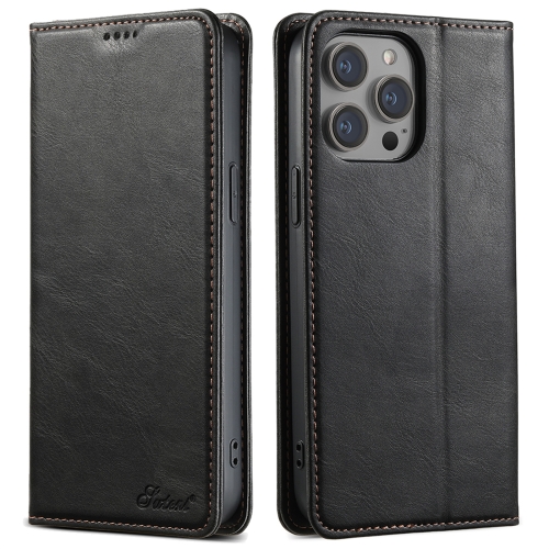 

For iPhone 15 Pro Max Suteni J02 Oil Wax Wallet Leather Phone Case(Black)