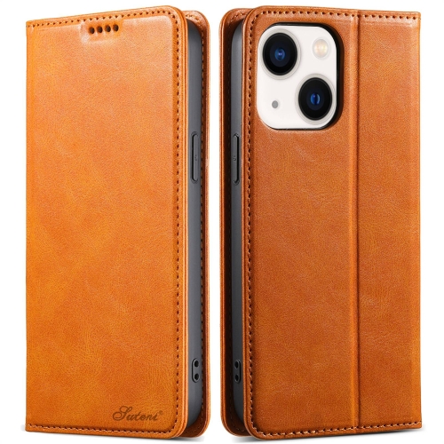 

For iPhone 14 Plus Suteni J02 Oil Wax Wallet Leather Phone Case(Khaki)