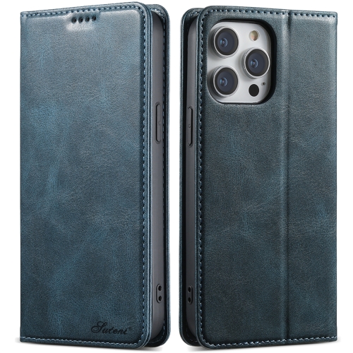 

For iPhone 14 Pro Max Suteni J02 Oil Wax Wallet Leather Phone Case(Blue)