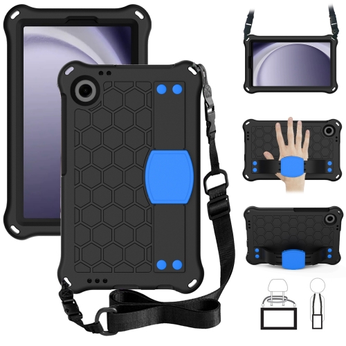 

For Samsung Galaxy Tab A9 8.7 X110/X115 Honeycomb EVA Hybrid PC Tablet Case with Strap(Black+Blue)