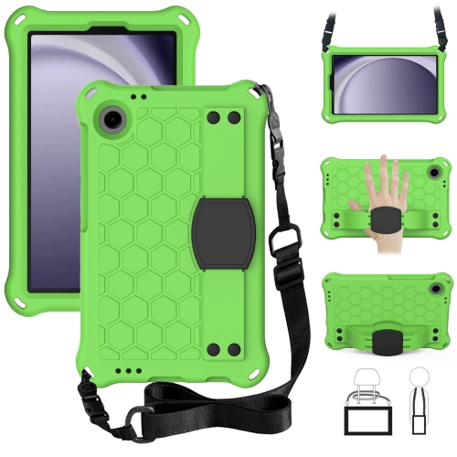 

For Samsung Galaxy Tab A9 8.7 X110/X115 Honeycomb EVA Hybrid PC Tablet Case with Strap(Green+Black)