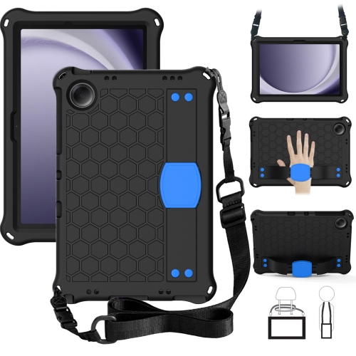 

For Samsung Galaxy Tab A9+ 11 X216B Honeycomb EVA Hybrid PC Tablet Case with Strap(Black+Blue)