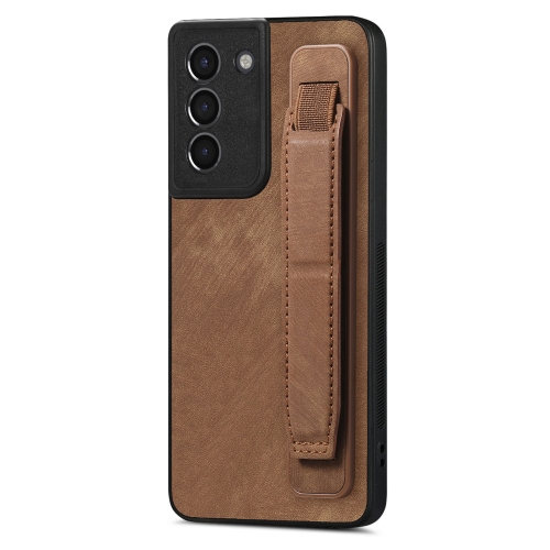 

For Samsung Galaxy S21 5G Retro Wristband Holder Leather Back Phone Case(Brown)