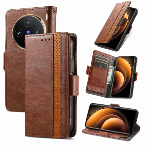 

For vivo X100 CaseNeo Splicing Dual Magnetic Buckle Leather Phone Case(Brown)