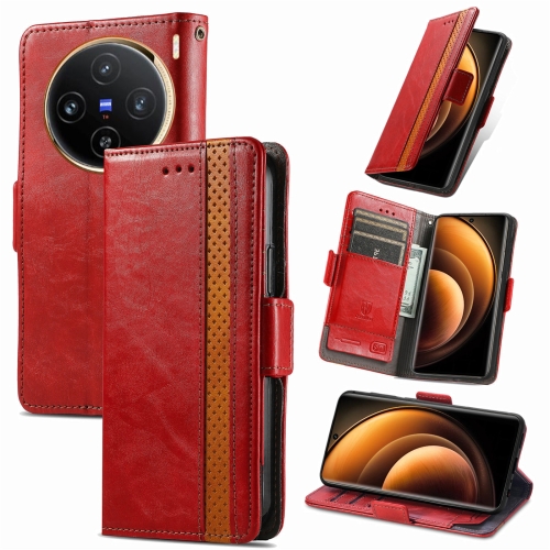 

For vivo X100 CaseNeo Splicing Dual Magnetic Buckle Leather Phone Case(Red)