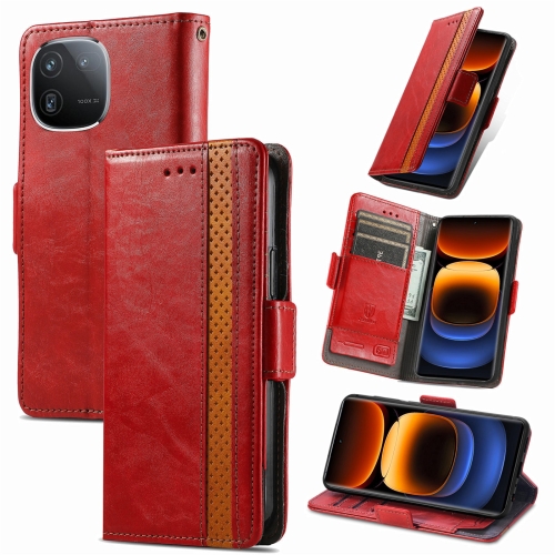 

For vivo iQOO 12 5G CaseNeo Splicing Dual Magnetic Buckle Leather Phone Case(Red)