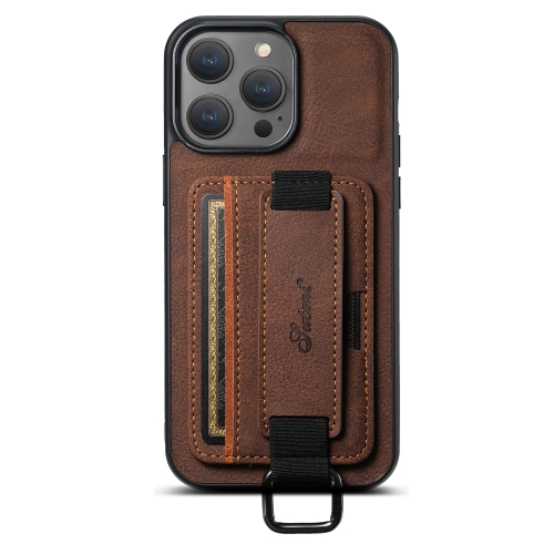 

For iPhone 14 Pro Max Suteni H13 Litchi Leather Wrist Strap Wallet Back Phone Case(Brown)