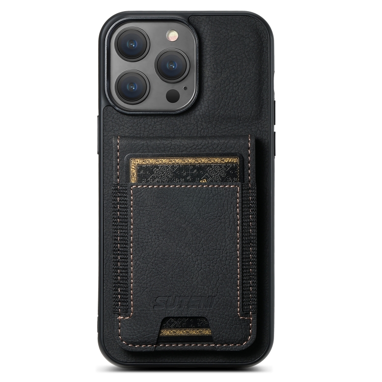 For iPhone 14 Pro Max Suteni H03 Litchi Leather Card Bag Stand Back Phone Case(Black)
For iPhone 14 Pro Max Suteni H03 Litchi Leather Card Bag Stand Back Phone Case(Black)