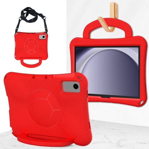 

For Samsung Galaxy Tab A9+ 10.95 2023 Handle Football Shaped EVA Shockproof Tablet Case(Red)