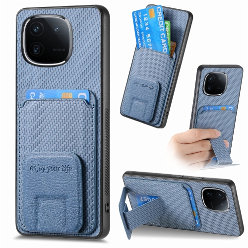 

For vivo iQOO 12 Pro Carbon Fiber Card Bag Fold Stand Phone Case(Blue)