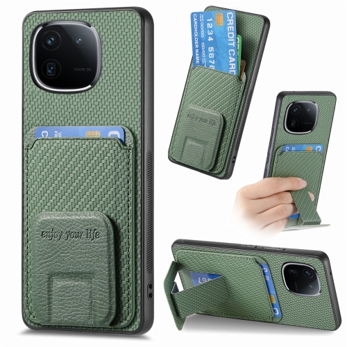 

For vivo iQOO 12 Pro Carbon Fiber Card Bag Fold Stand Phone Case(Green)