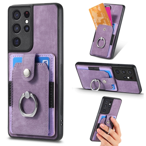For Samsung Galaxy S21 Ultra 5G Retro Skin-feel Ring Card Wallet Phone Case(Purple)
For Samsung Galaxy S21 Ultra 5G Retro Skin-feel Ring Card Wallet Phone Case(Purple)