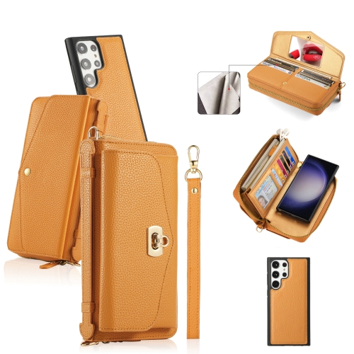 

For Samsung Galaxy S23 Ultra 5G Crossbody Multi-functional Zipper Wallet Litchi Leather Phone Case(Orange)