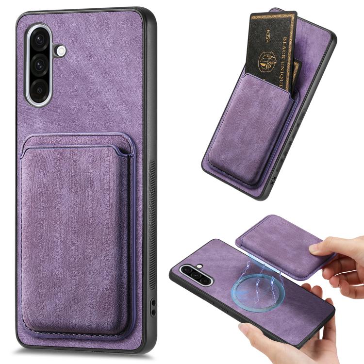 For Samsung Galaxy A36 Retro Leather Card Bag Magnetic Phone Case(Purple)
For Samsung Galaxy A36 Retro Leather Card Bag Magnetic Phone Case(Purple)
