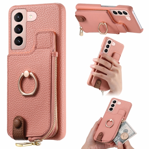 

For Samsung Galaxy S21 Ultra 5G Litchi Leather Oil Edge Ring Zipper Wallet Back Phone Case(Pink)