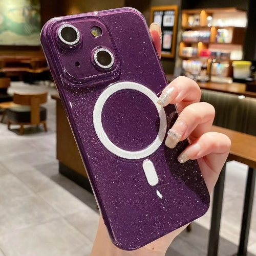 

For iPhone 14 Jelly Glitter Solid Color MagSafe TPU Phone Case(Night Purple)