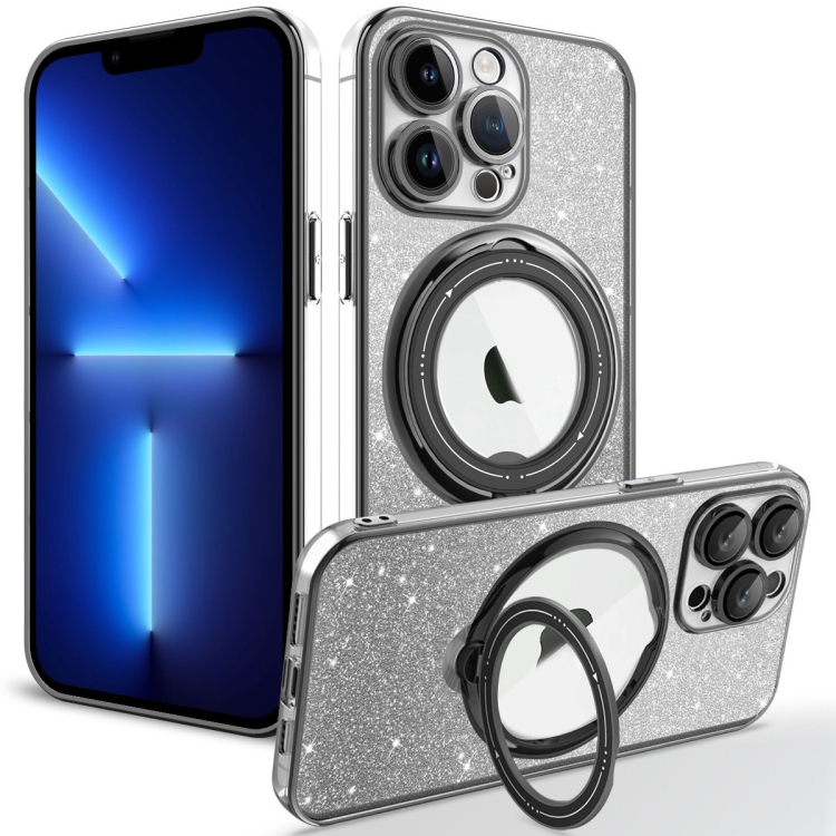 For iPhone 13 Pro Rotation MagSafe Holder Gradient Glitter TPU Phone Case(Black)
For iPhone 13 Pro Rotation MagSafe Holder Gradient Glitter TPU Phone Case(Black)