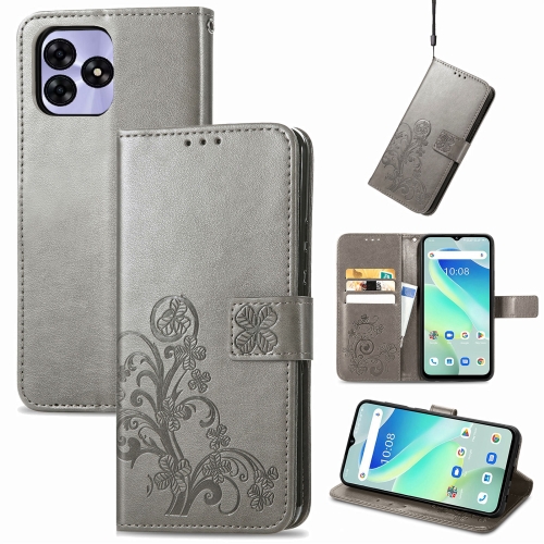 

For UMIDIGI G5 Four-leaf Clasp Embossed Buckle Leather Phone Case(Gray)