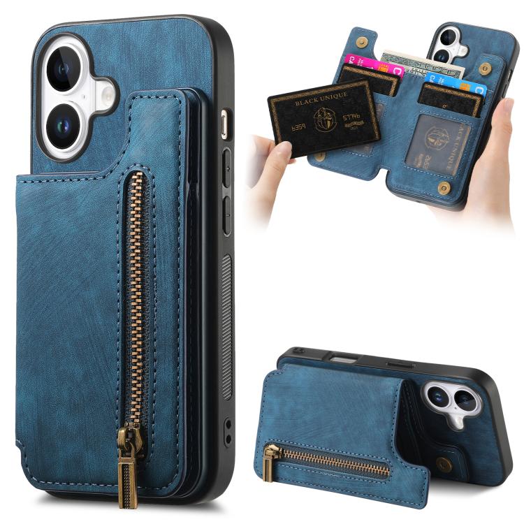 For iPhone 17 Retro Leather Zipper Wallet Back Phone Case(Blue)
For iPhone 17 Retro Leather Zipper Wallet Back Phone Case(Blue)