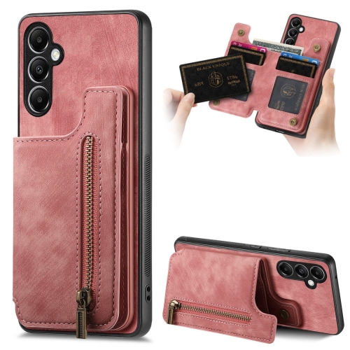 

For Samsung Galaxy M15 Retro Leather Zipper Wallet Back Phone Case(Pink)