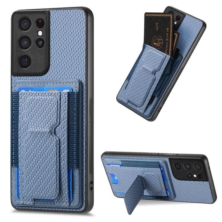 For Samsung Galaxy S21 Ultra 5G Carbon Fiber Fold Stand Elastic Card Bag Phone Case(Blue)
For Samsung Galaxy S21 Ultra 5G Carbon Fiber Fold Stand Elastic Card Bag Phone Case(Blue)