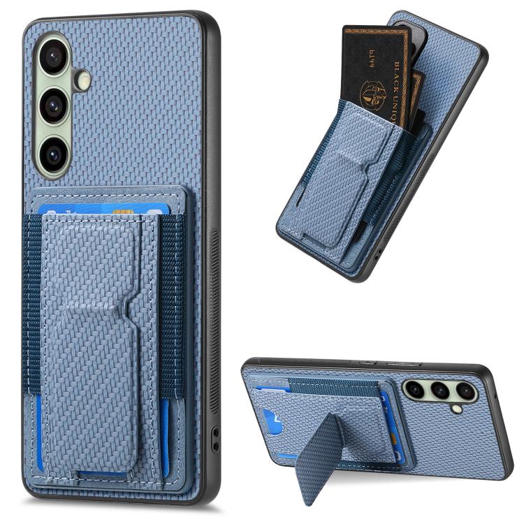 For Samsung Galaxy A56 5G Carbon Fiber Fold Stand Elastic Card Bag Phone Case(Blue)
For Samsung Galaxy A56 5G Carbon Fiber Fold Stand Elastic Card Bag Phone Case(Blue)