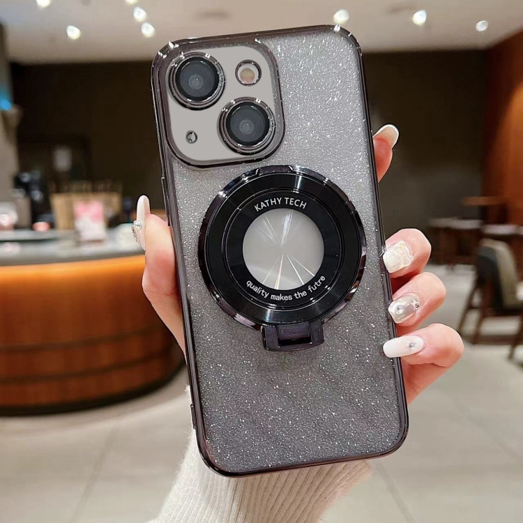 For iPhone 15 Plus Electroplated Holder Gradient Glitter MagSafe Phone Case(Black)
For iPhone 15 Plus Electroplated Holder Gradient Glitter MagSafe Phone Case(Black)