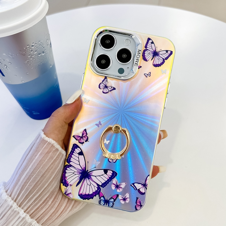 For iPhone 16 Pro Electroplating Laser Butterfly Ring Holder Phone Case(Purple Butterflies AB3)
For iPhone 16 Pro Electroplating Laser Butterfly Ring Holder Phone Case(Purple Butterflies AB3)